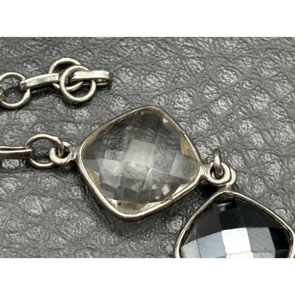 Vintage Sterling Silver 925 Faceted Gemstone Bracelet Rutilated and Rose Quartz